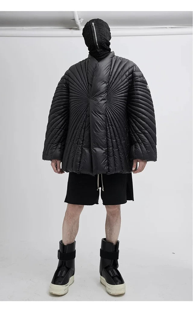 Rick Owens X Moncler Men's Women's Fall And Winter Rays Striped Down Jacket Fashion High Street Design Premium Unique Jacket Ngvp #2497