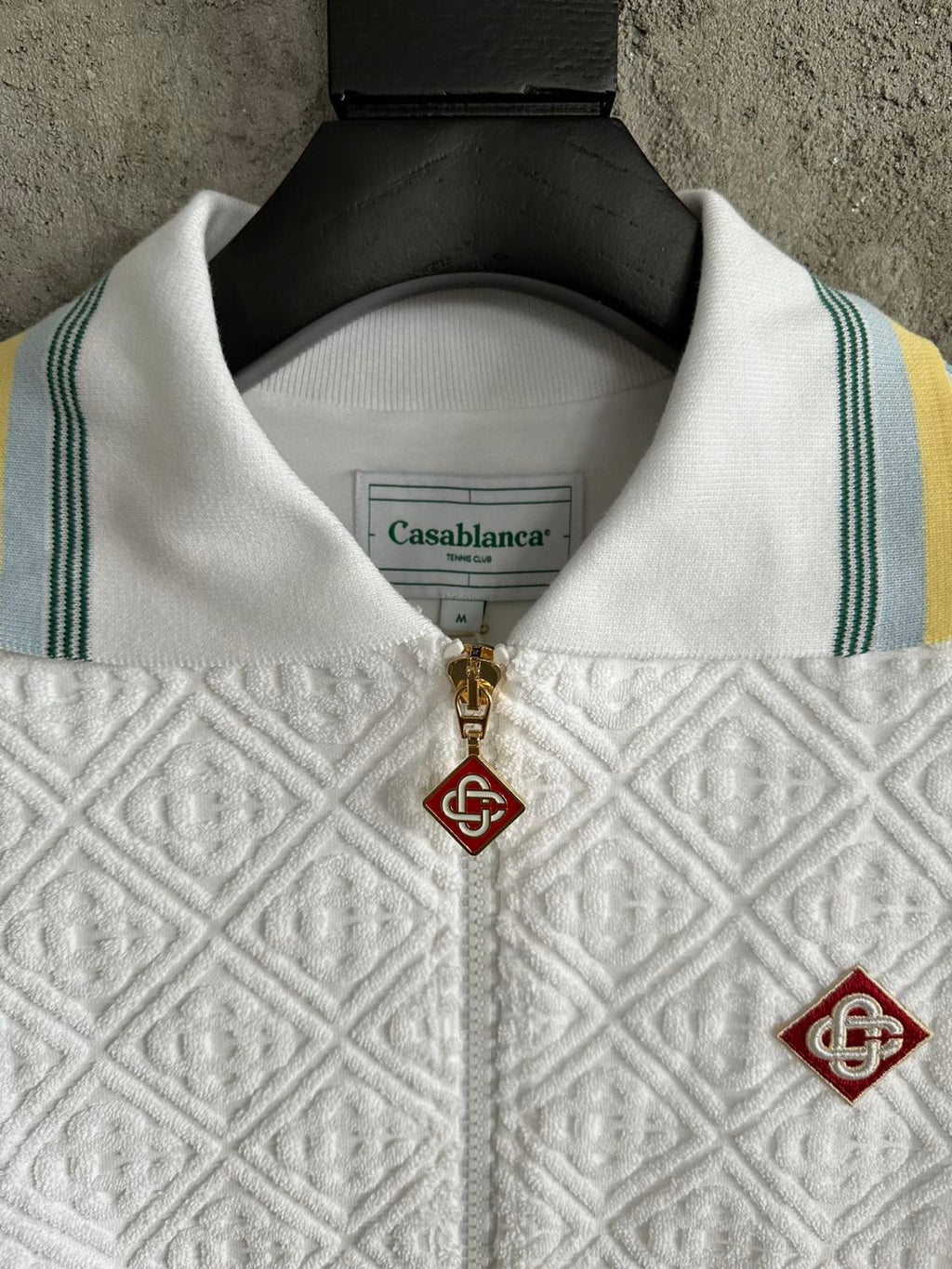 Casablanca Men's Spring & Autumn White Striped Trim Cozy Knit Zipper Lapel Long Sleeve Jacket #73815