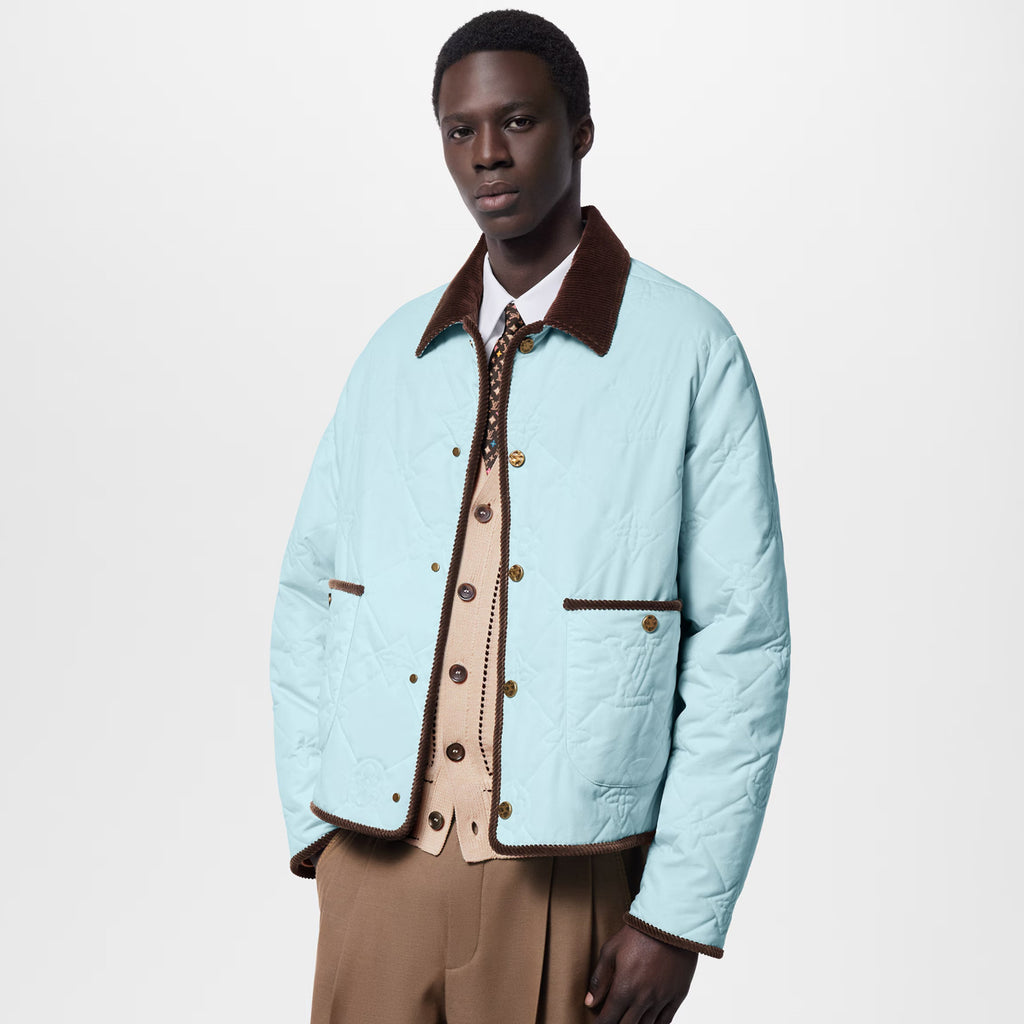 Louis Vuitton Men's Fall And Winter Light Blue Patchwork Fitted Lapel Single Breasted Long Sleeved Jacket #73568