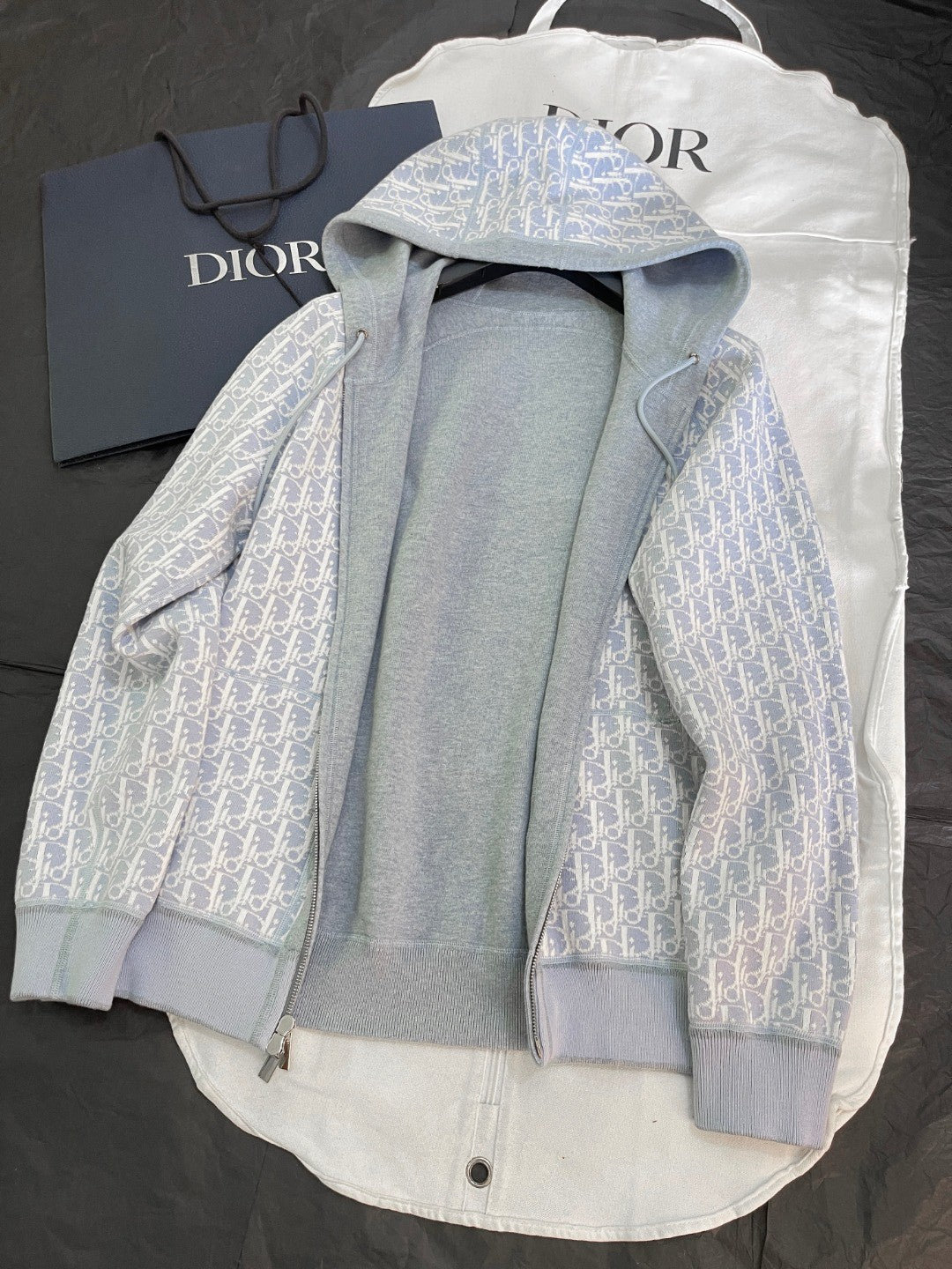Dior Men's Spring And Autumn Lining Full Print Zipper Cotton Cashmere Solid Color Hooded Track Jacket Casual Elastic Sports Pants #77855