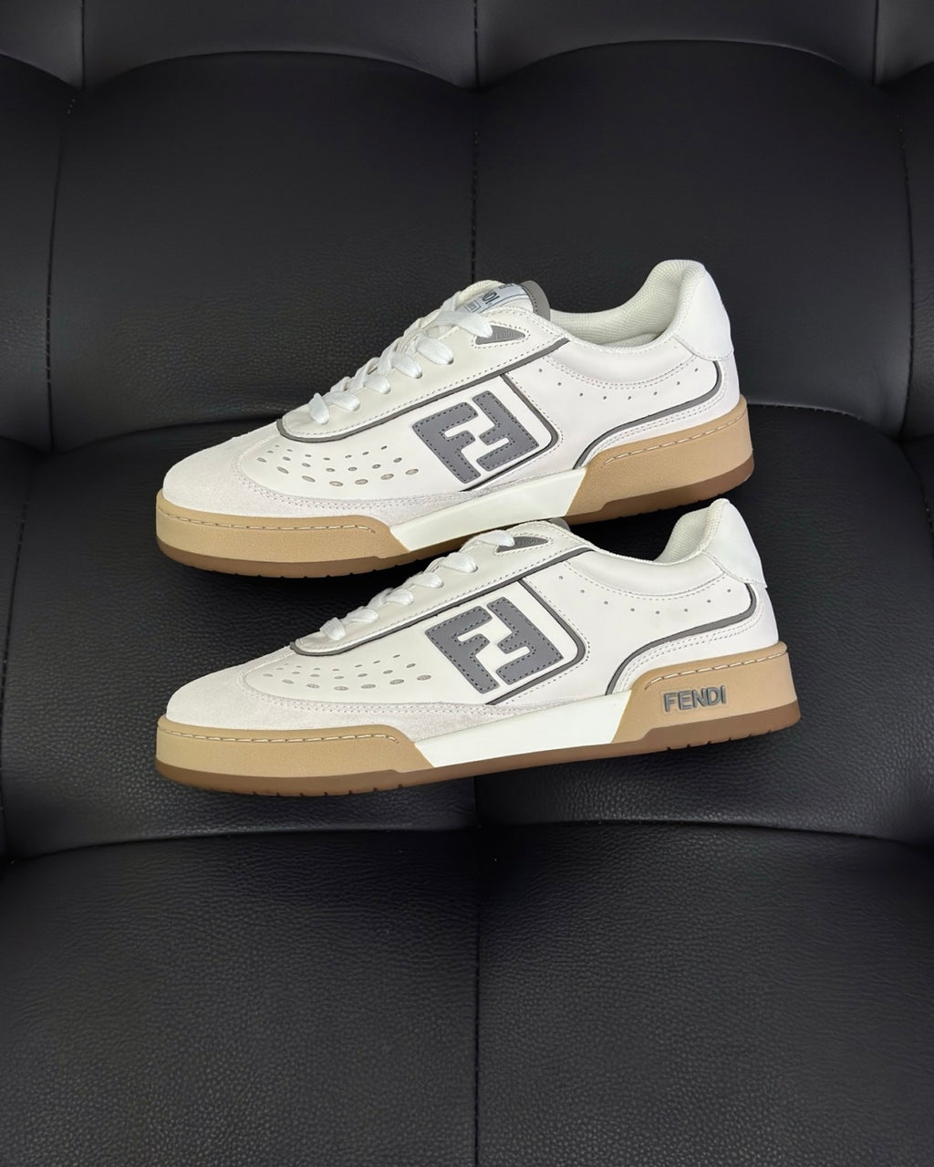 Fendi Match Leather Suede Low Top Shoes Women's Men's Spring Summer Round Toe Lace Up Colorblocking Fashion Casual Retro Shoes #81414