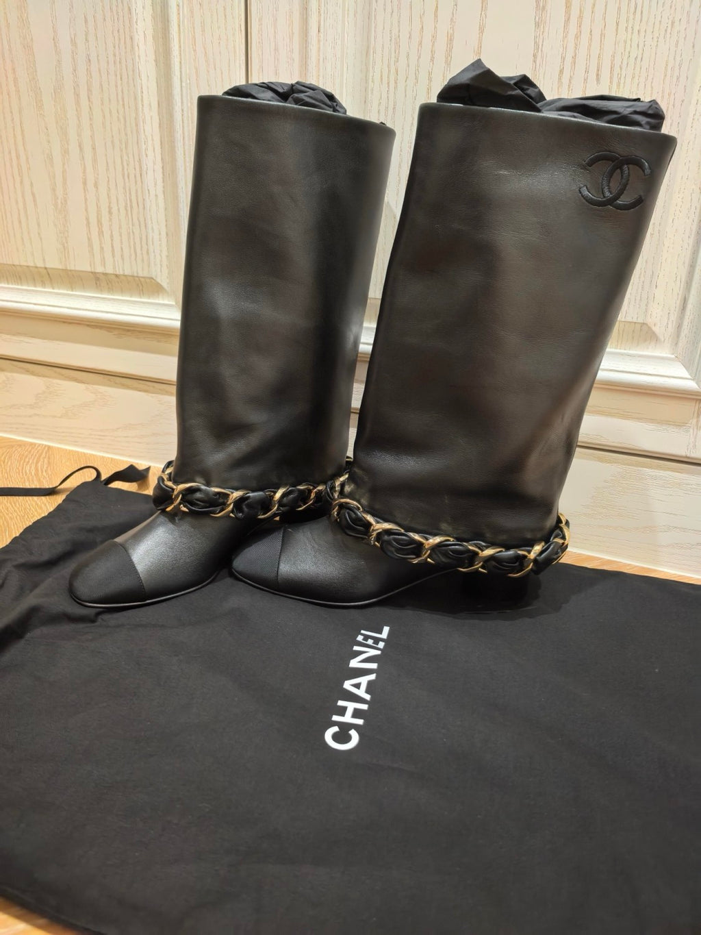 Chanel High Boots Lambskin Grosgrain Black #335049
