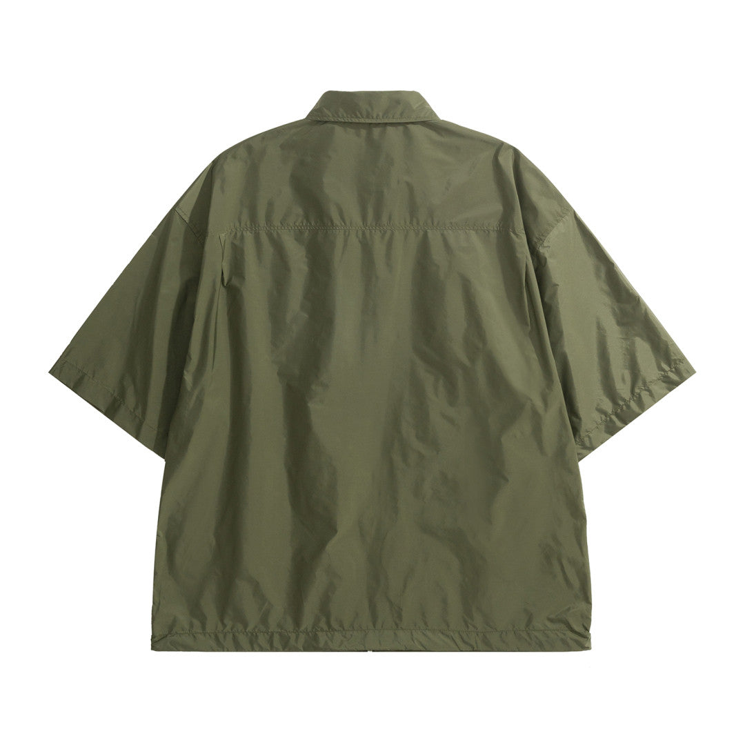 Prada Men's Summer Fashion Casual Solid Color Collared Zipper Enamel Triangle Metal Logo Short Sleeve Lightweight Re-Nylon Shirt #78671