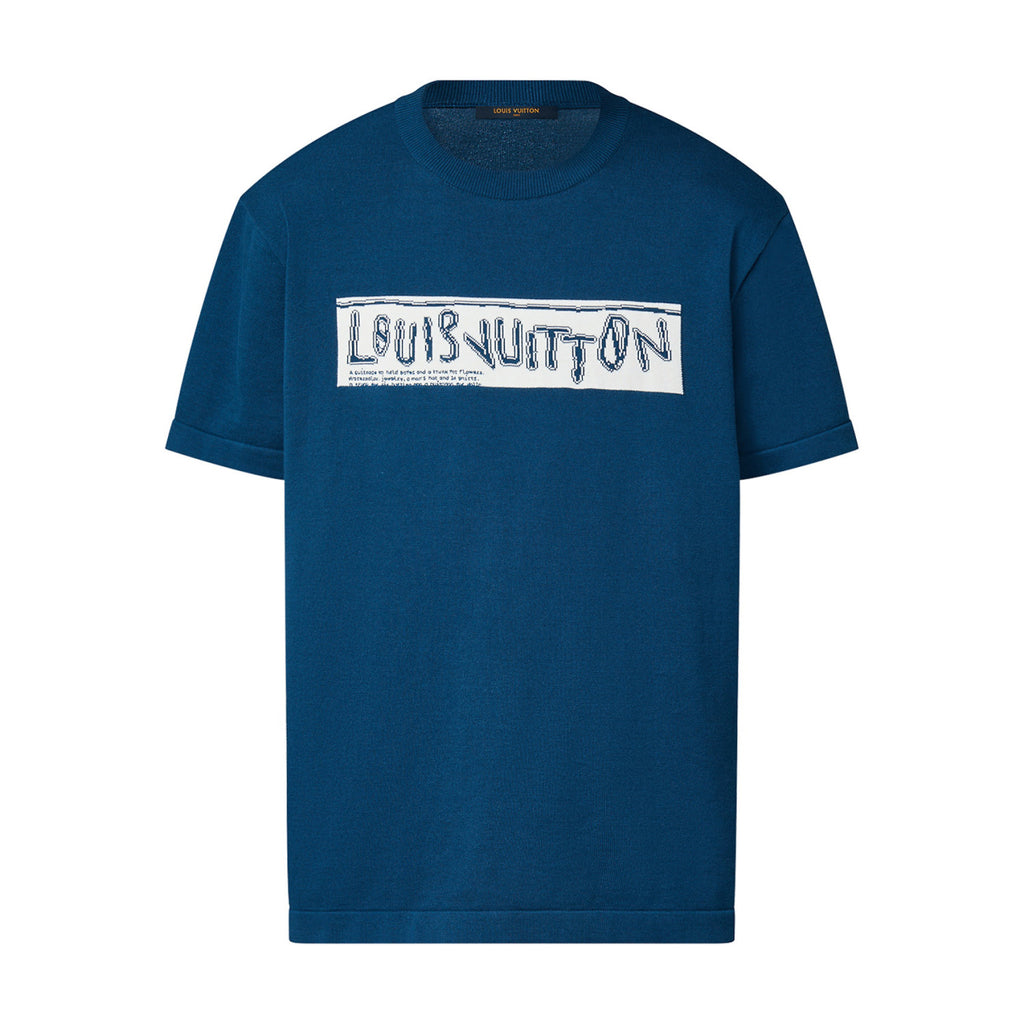 Louis Vuitton Men's Summer Blue Letter Printed Straight Round Neck Cotton Short Sleeve T-Shirt #76457