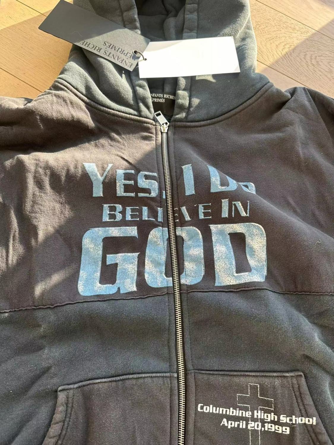 Enfants Riches Deprimes Men's Solid Color Spring And Autumn I Believe In God Printed Loose Long Sleeve Zipper Hooded Sweatshirt Ngvp #7748