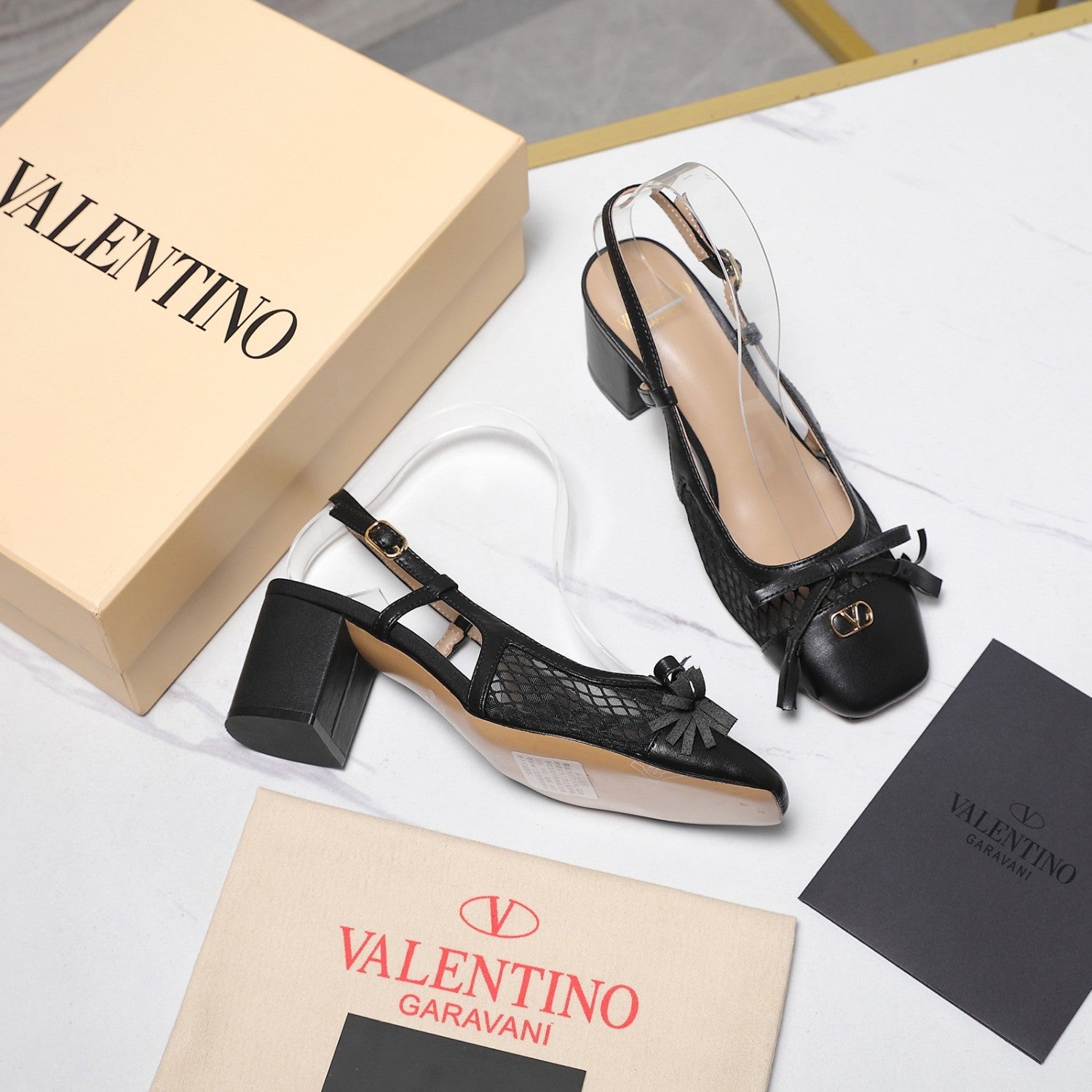 Valentino Valet Du Roi Slingback Pump In Mesh And Kidskin 60mm for Woman #379977