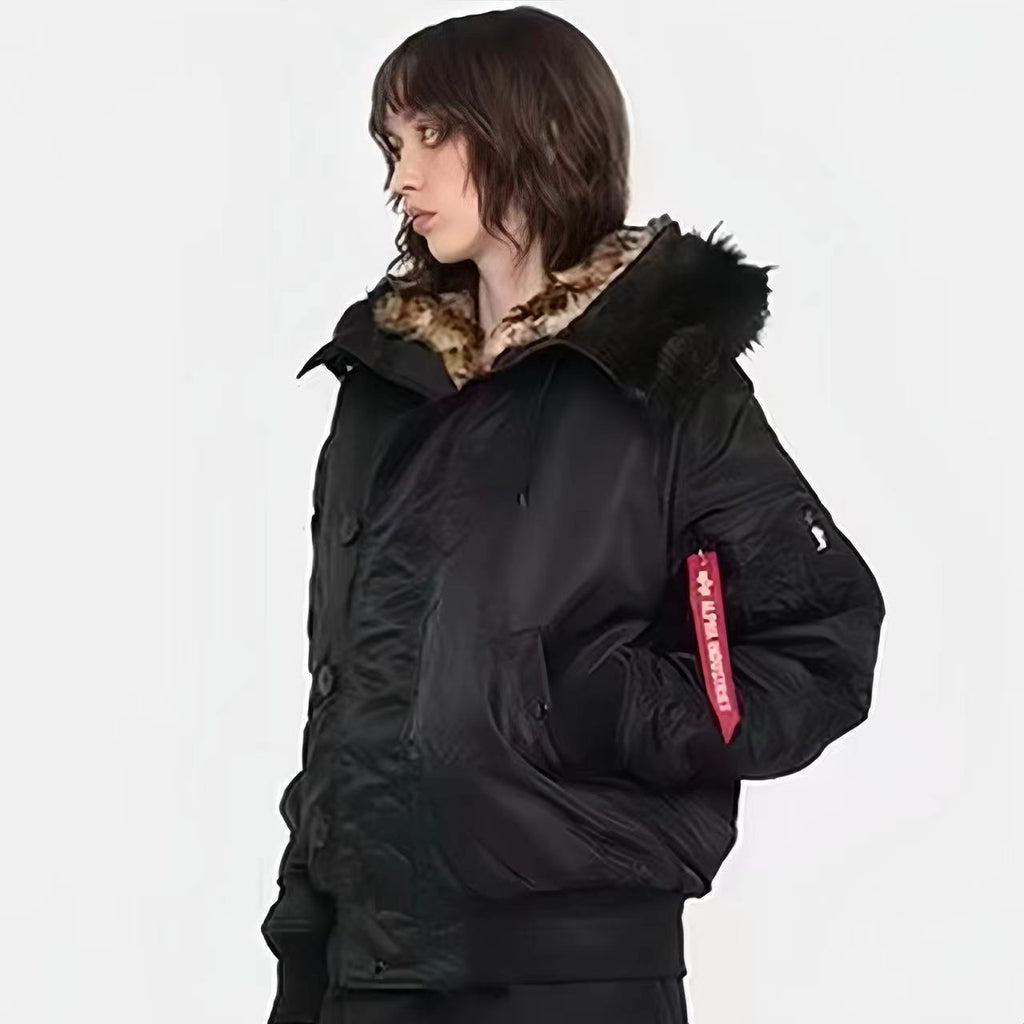 Stussy Men's And Women's Fall And Winter Fashion Leopard Lining Hooded Fur Collar Short Jacket Thickened Coat Ngvp #7654