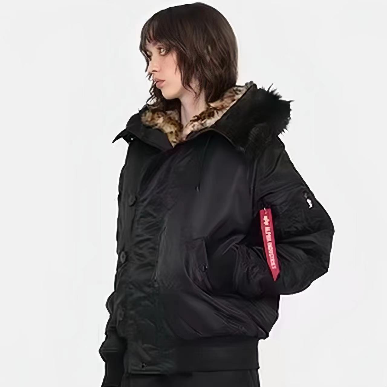 Stussy Men's And Women's Fall And Winter Fashion Leopard Lining Hooded Fur Collar Short Jacket Thickened Coat Ngvp #7654