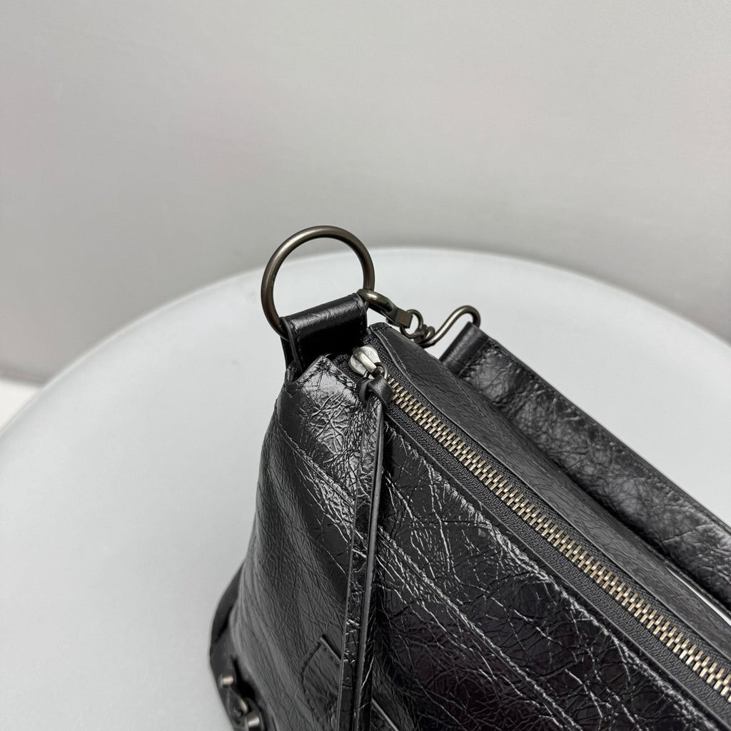 Balenciaga LE CITY MOTO Men's And Women's Fashion Solid Color Leather Zipper Closure Large Capacity Adjustable Shoulder Strap Biker Bag Travel Tote Shoulder Bag Bags 8461862ABEK1000 #79568