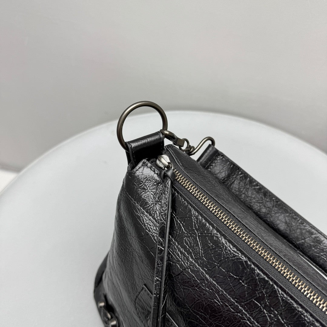 Balenciaga LE CITY MOTO Men's And Women's Fashion Solid Color Leather Zipper Closure Large Capacity Adjustable Shoulder Strap Biker Bag Travel Tote Shoulder Bag Bags 8461862ABEK1000 #79568