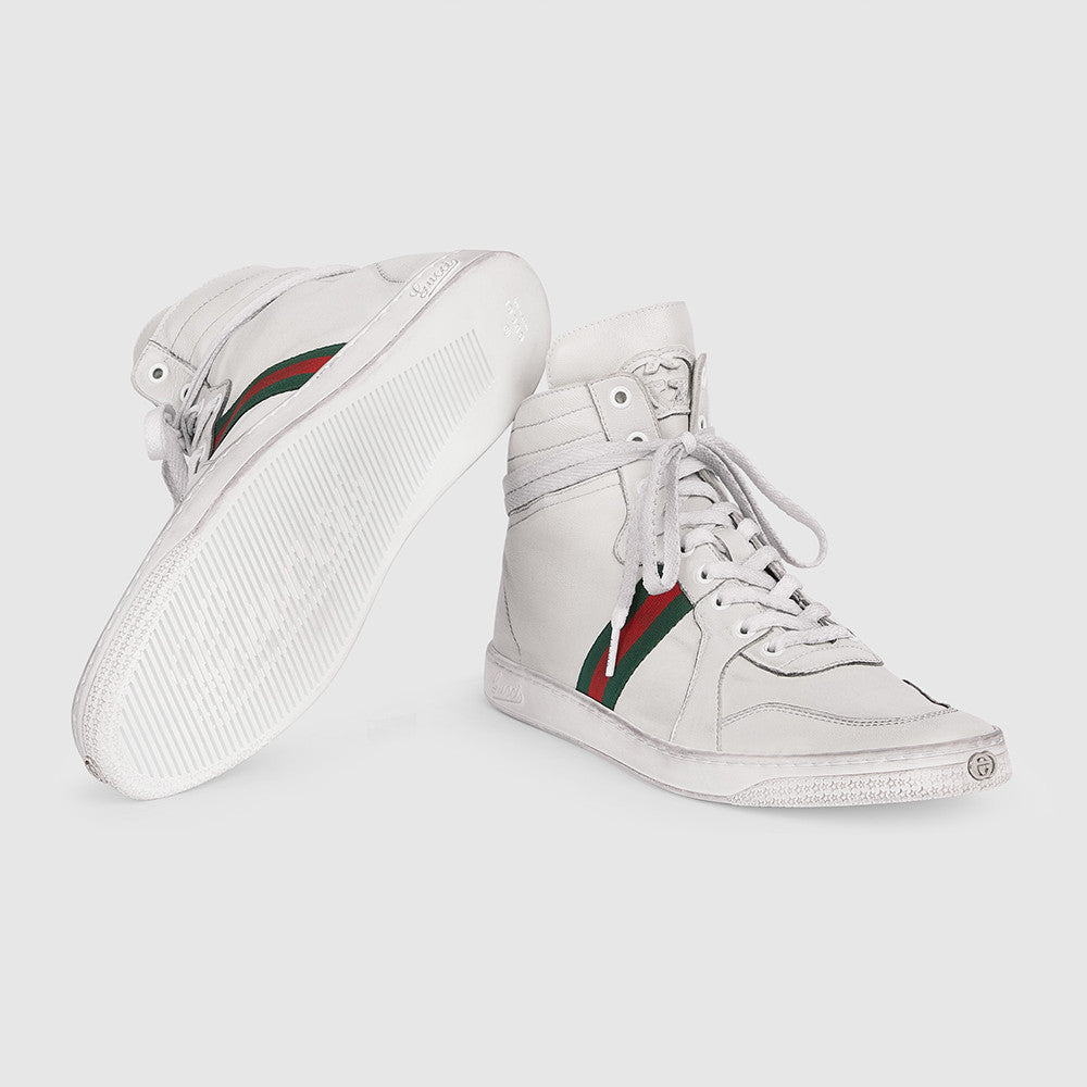 Gucci Men's Stretch High-top Sneaker in White Leather #337175