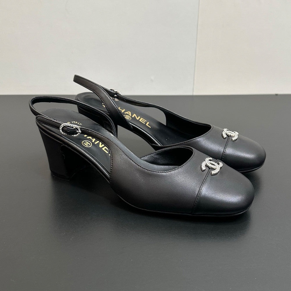 Chanel 6cm Heel Height Double C Thick Heel Back Hollow Color Block Stitching High Heel Sandals #333238