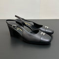Chanel 6cm Heel Height Double C Thick Heel Back Hollow Color Block Stitching High Heel Sandals #333238
