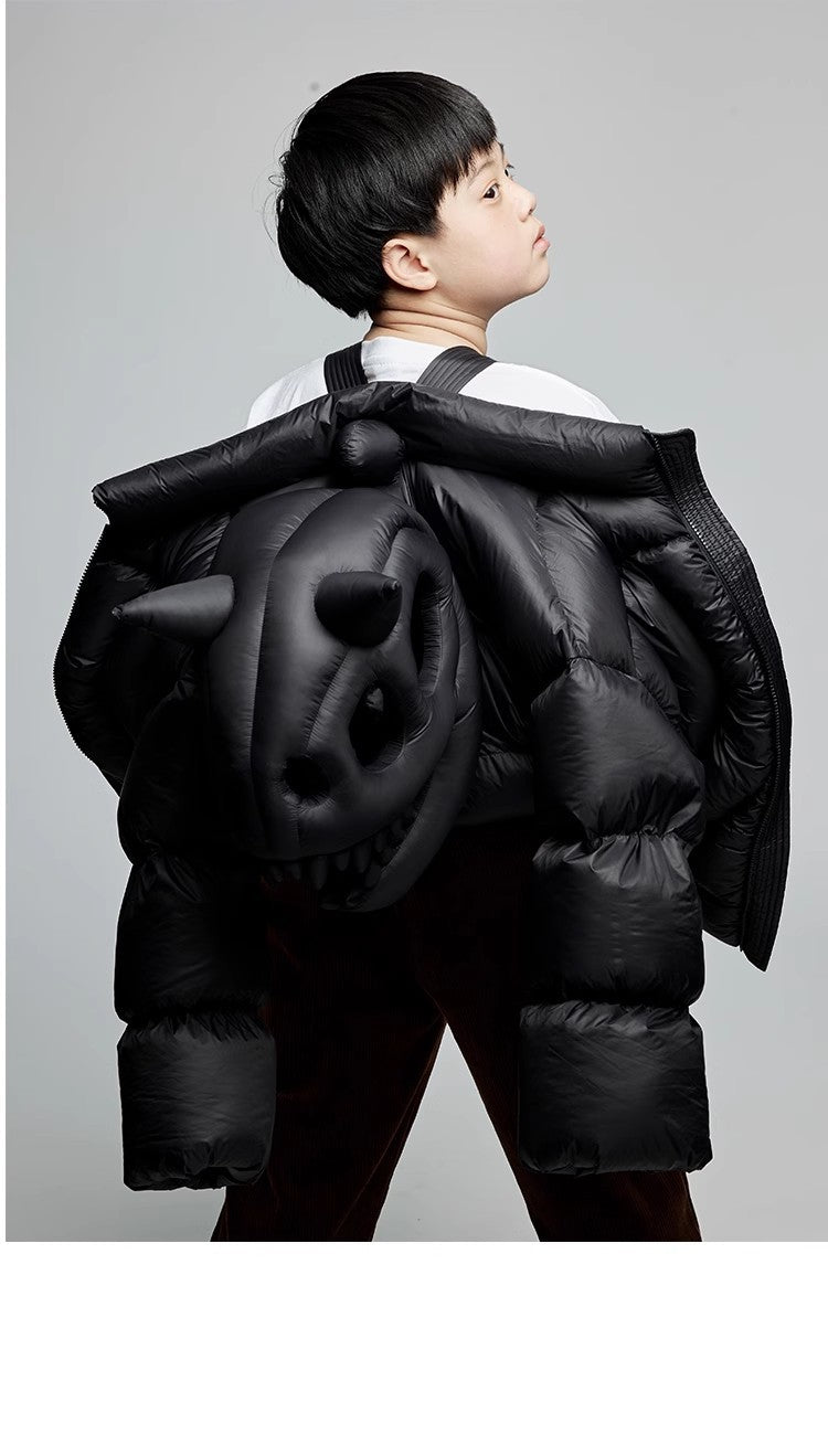 Kid's Autumn And Winter Solid Color Long Sleeve Stereoscopic Dinosaur Shaped Hat Puffer Down Jacket #31325