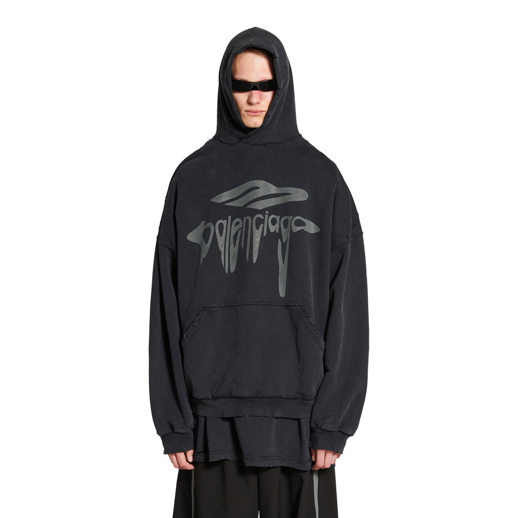 Balenciaga Men's Spring 3B LIQUIFIED Loose High Street Cotton Logo Print Hooded Sweatshirt #71811