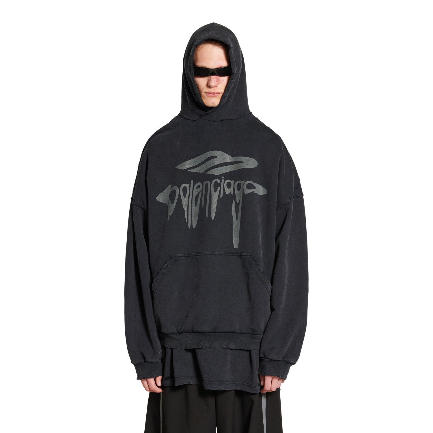 Balenciaga Men's Spring 3B LIQUIFIED Loose High Street Cotton Logo Print Hooded Sweatshirt #71811