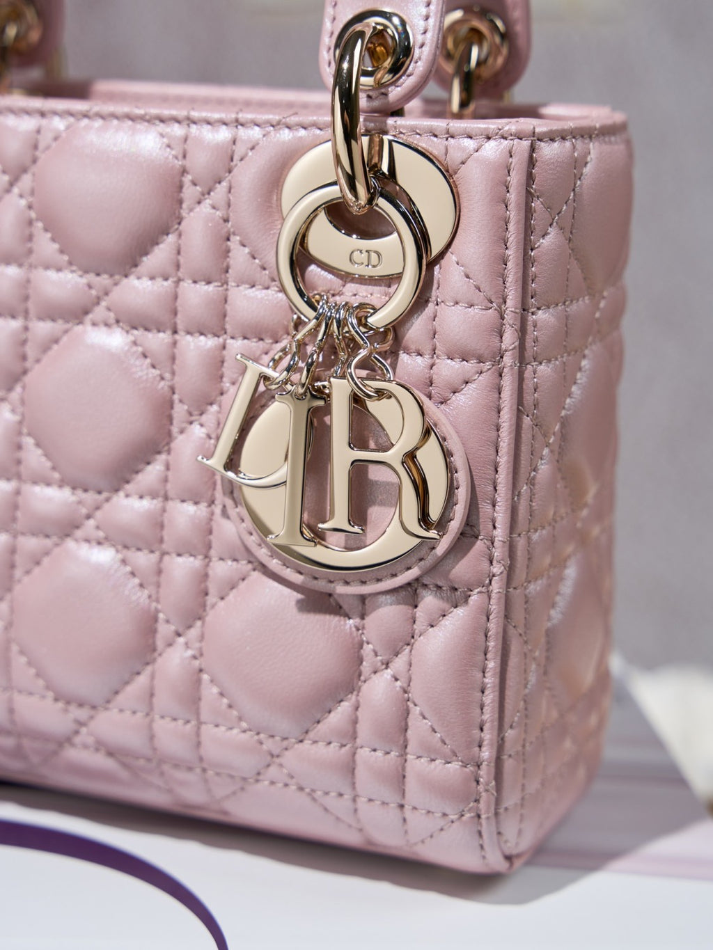 Dior Dior Lady Lambskin Cannage Quilted Metal Pendant Mini Bag #333088