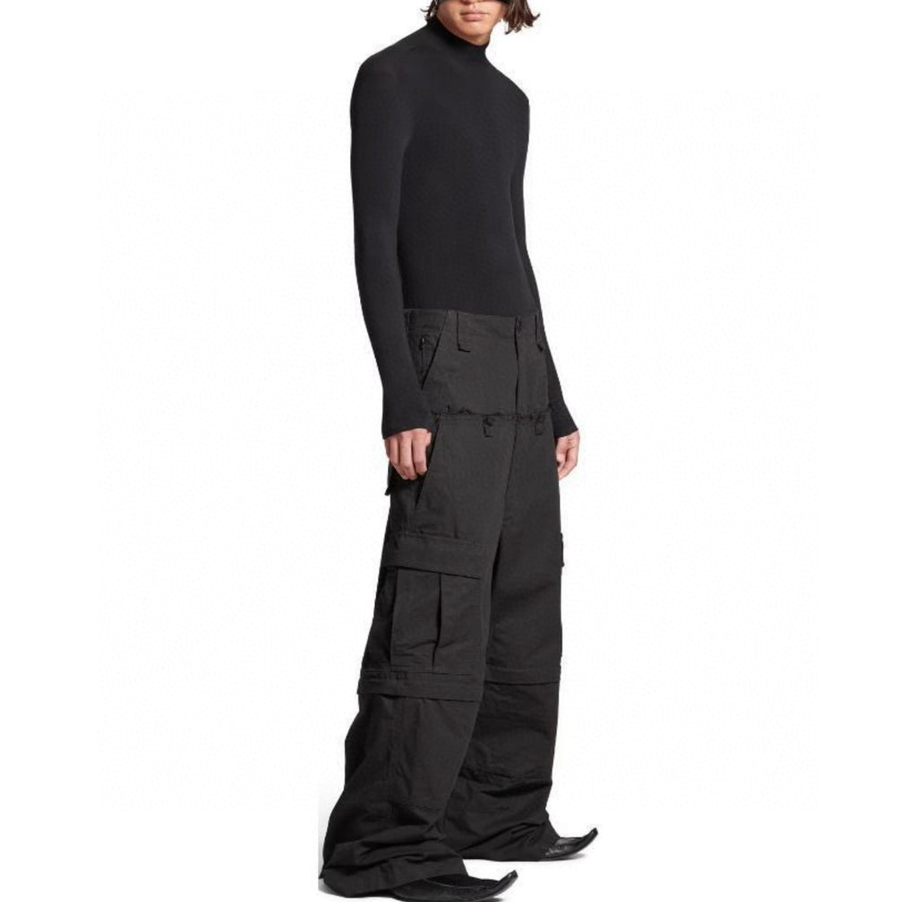 Balenciaga Men's and Women's Spring/Autumn Solid Colour Loose-Fit Wide-Leg Patchwork Work Trousers Pants #77959