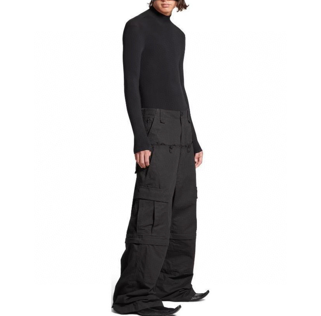 Balenciaga Men's and Women's Spring/Autumn Solid Colour Loose-Fit Wide-Leg Patchwork Work Trousers Pants #77959