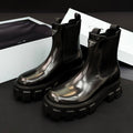 Prada Women's Fall/Winter Fashion Classic Solid Color Round Toe Slip On Leather Ankle Boots Chester Boots with Thick Soles Shoes #78532