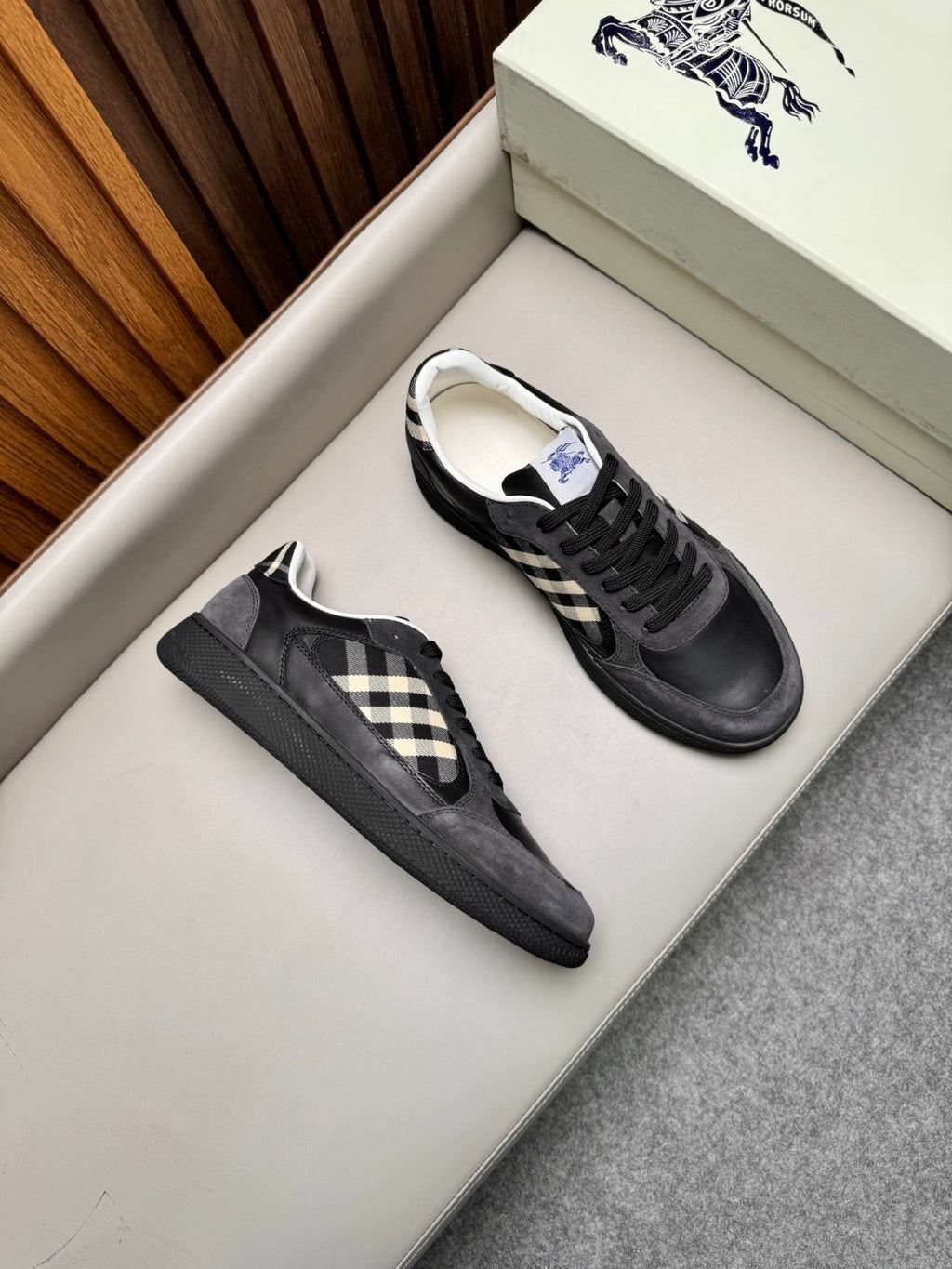 Burberry Leather Suede and Check Terrace Sneakers #385998