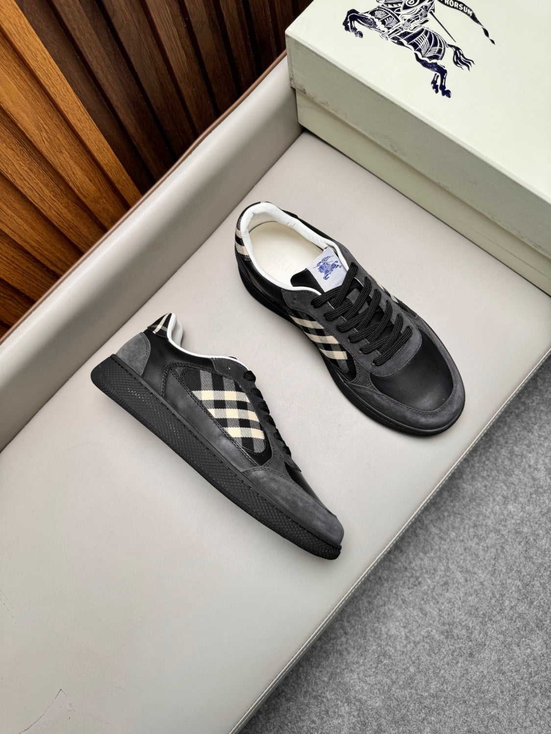 Burberry Leather Suede and Check Terrace Sneakers #385998