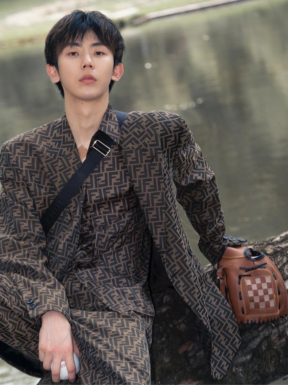 Fendi Men's Fall And Winter F Full Print Casual Suit Jacquard Lapel Single-breasted Jacket Straight Suit Pants Set #71558
