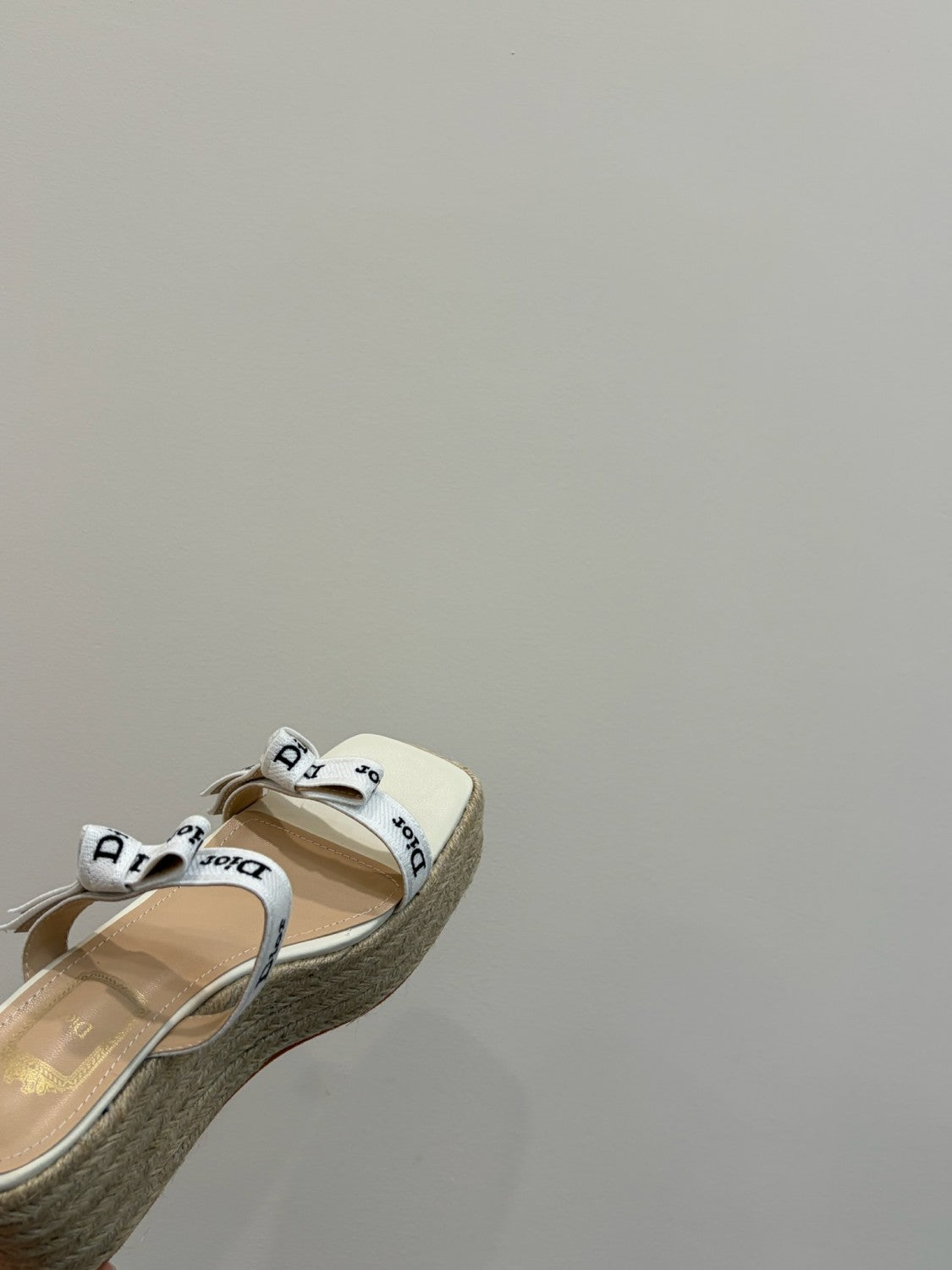 DIOR J Adior Wedge Slide with Straps White Embroidered Cotton and Natural Raffia #386876