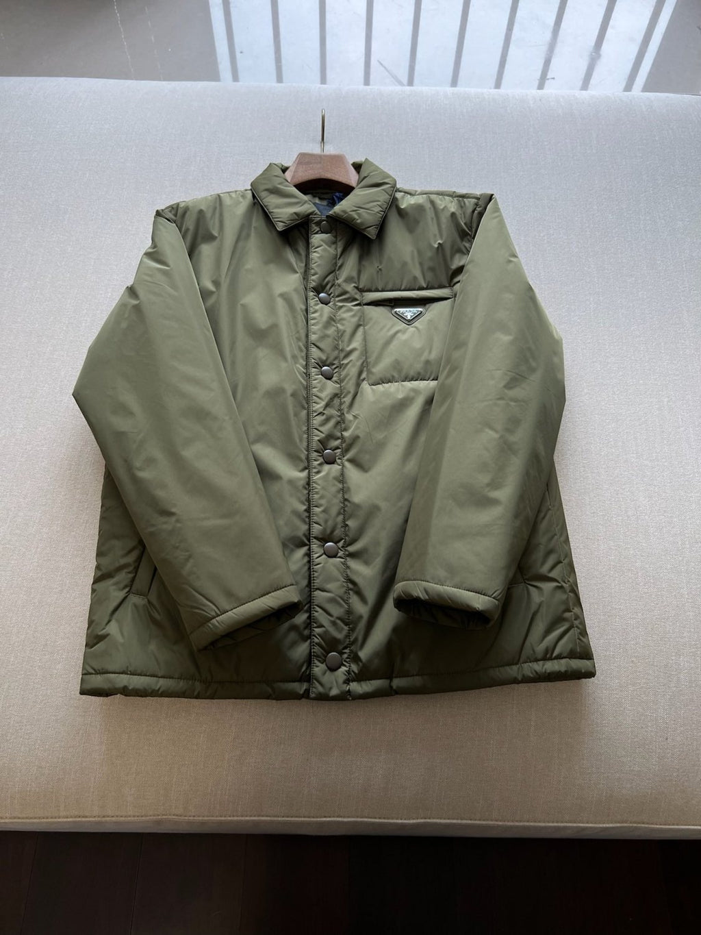 Prada Men's Autumn and Winter Solid Color Single Breasted Nylon Cotton Jacket Long Sleeve Jacket #73912