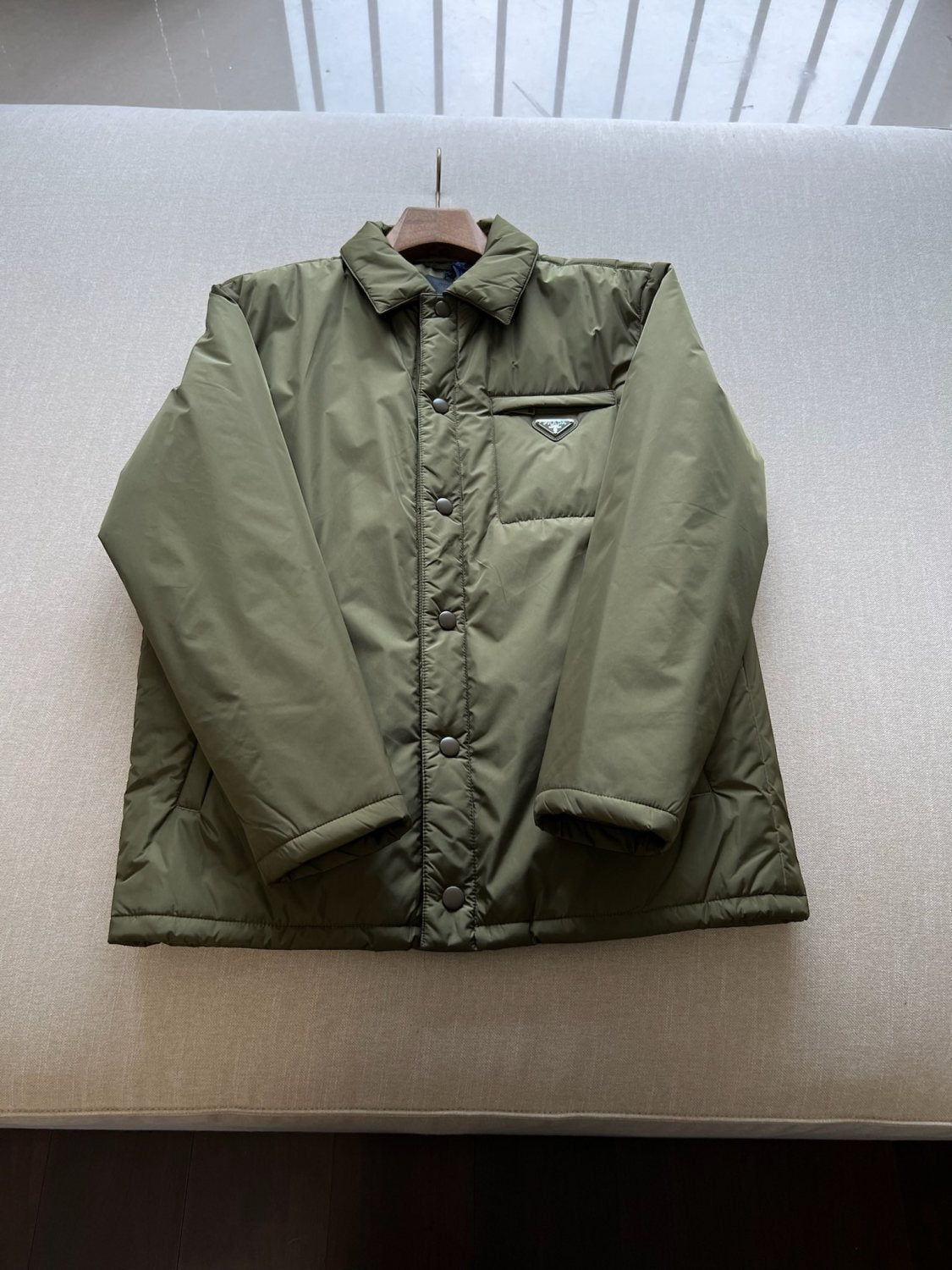 Prada Men's Autumn and Winter Solid Color Single Breasted Nylon Cotton Jacket Long Sleeve Jacket #73912