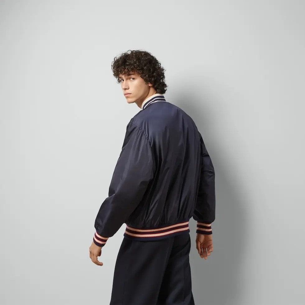 Gucci Men's Spring and Autumn Navy Reversible Round Neck Zipper Sport Long Sleeve Jacket #73214