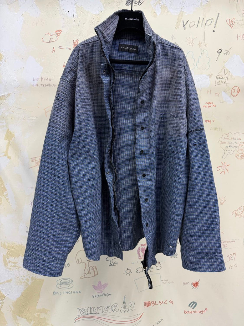 Balenciaga Men's Zip-up Shirt in Blue #375912
