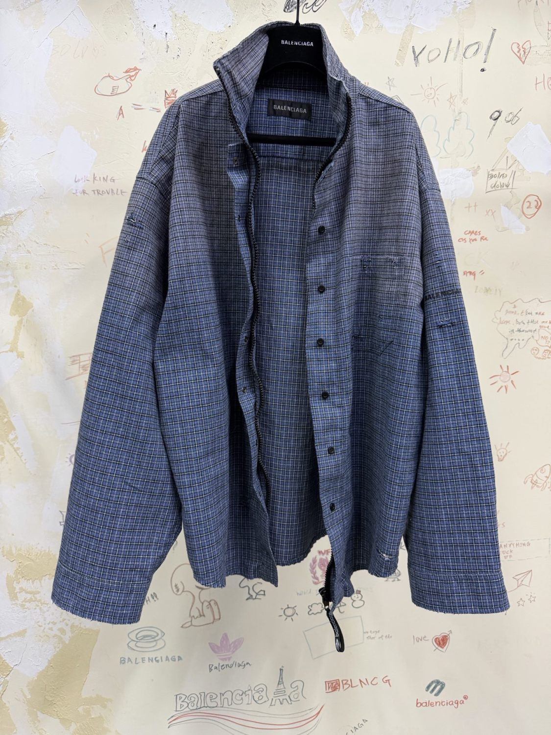 Balenciaga Men's Zip-up Shirt in Blue #375912