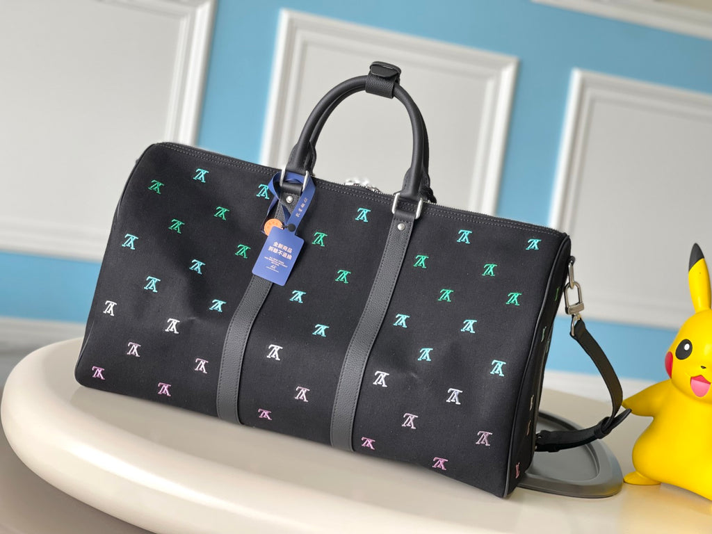 Louis Vuitton Keepall Bandoulière 50 Men's Letter Embroidery Colourful Printing Solid Colour Detachable Adjustable Shoulder Strap Denim Shoulder Slant Tote Bag Bags #76751