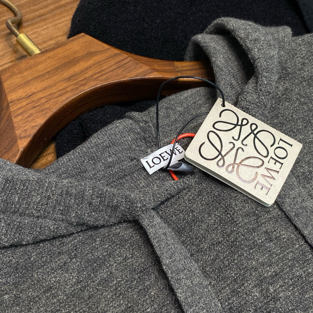 Loewe Men's Spring/Autumn Solid Color Embroidered Logo Print Wool Hooded Drawstring Long Sleeve Sweatshirt #77976