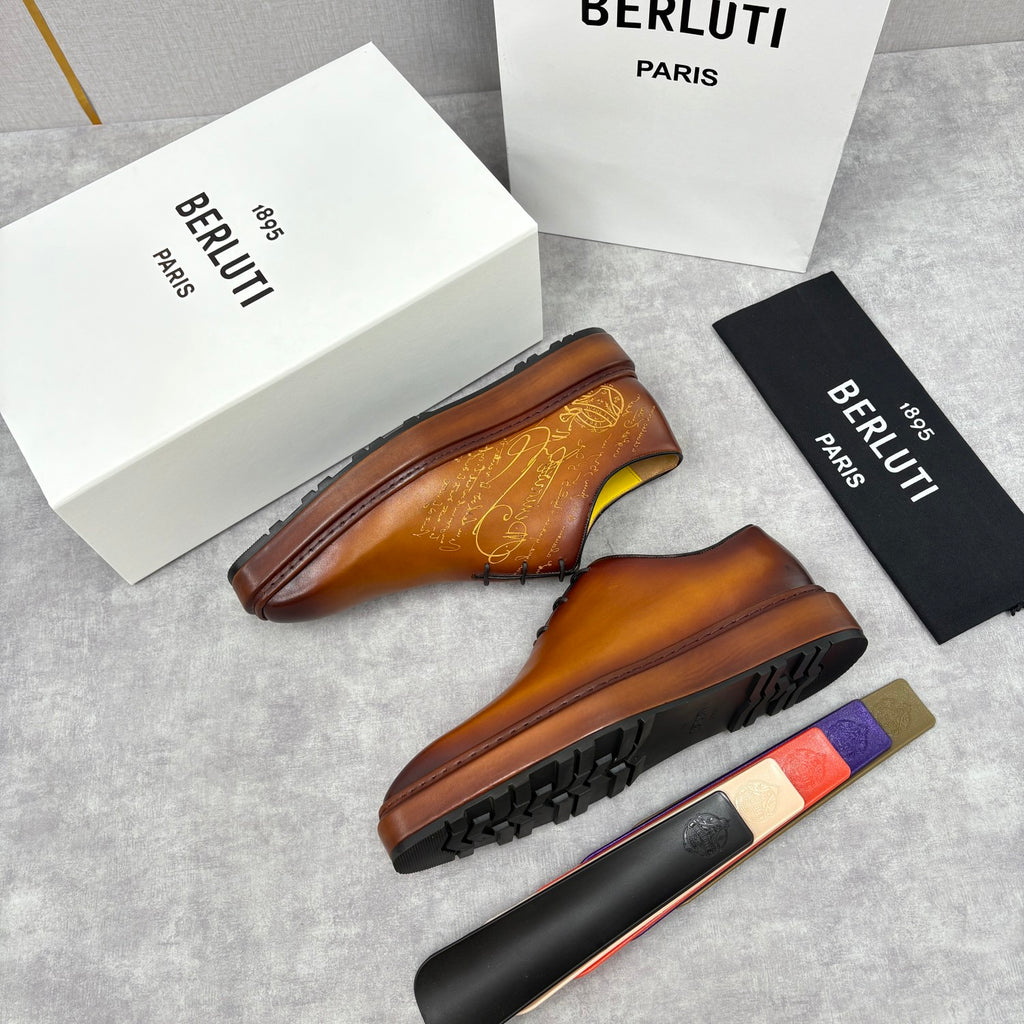Berluti Men's Spring/Fall Classic Elegant Leather-Sourced Elastic Formal Midsole Dress Shoes #78574