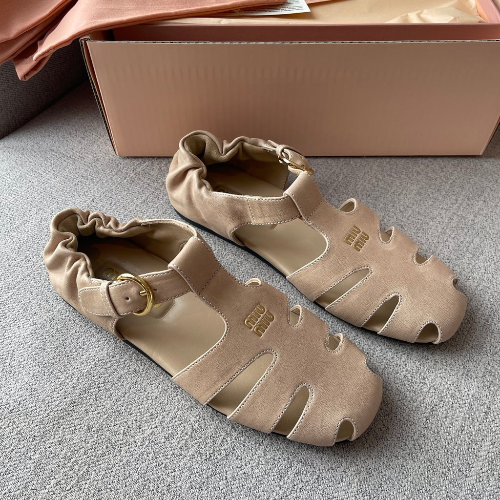 MiuMiu Briarwood Ruches Nappa Leather Fisherman Sandals #383957