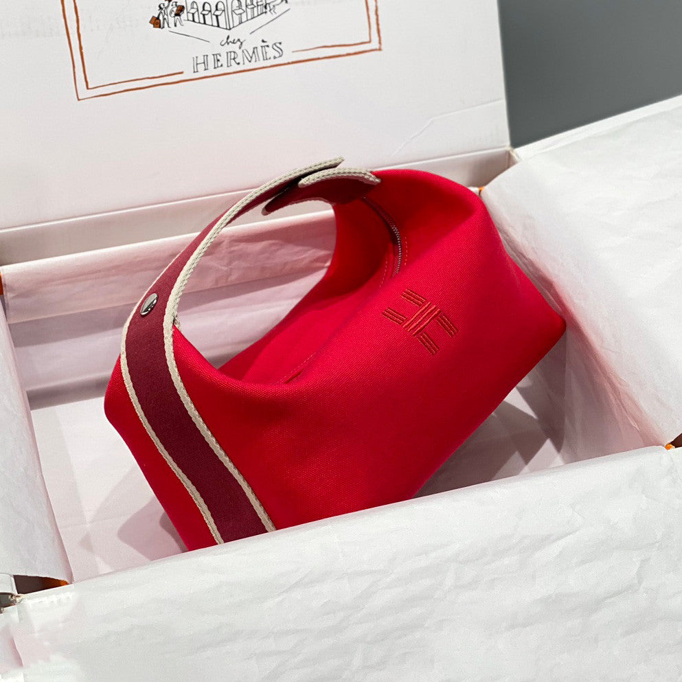 Hermes Classic Casual Color Block Canvas Tote Bag Makeup Bag Toiletry Bag Bags #78245