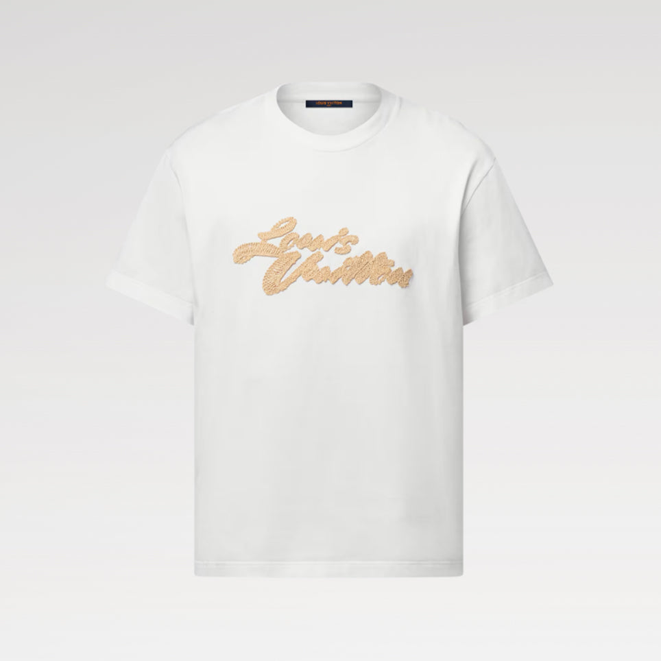 Louis Vuitton Men's Summer Logo Embroidered Solid Color Straight Leg Crew Neck Short Sleeve T-Shirt #81483