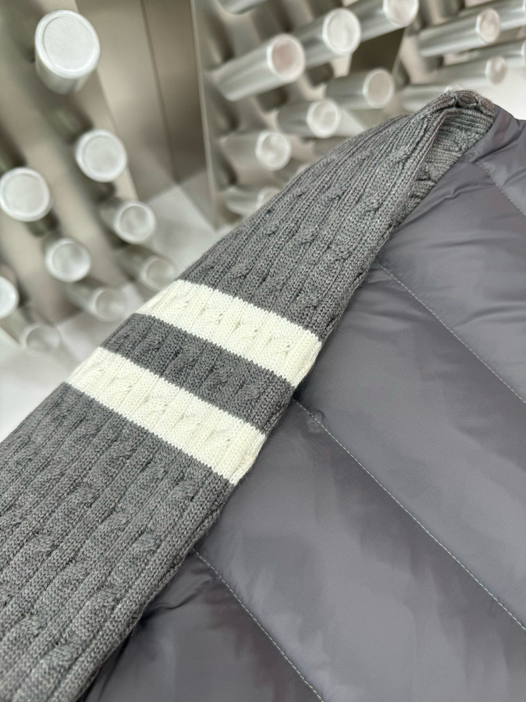 Moncler Men's Autumn And Winter Solid Colour Stand-up Collar Zip-up Striped Wool Patchwork Puffer Down Jacket #77833