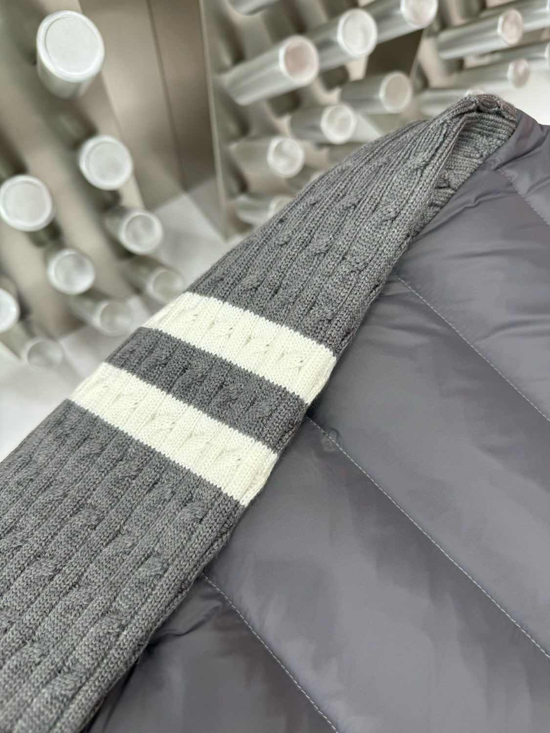 Moncler Men's Autumn And Winter Solid Colour Stand-up Collar Zip-up Striped Wool Patchwork Puffer Down Jacket #77833