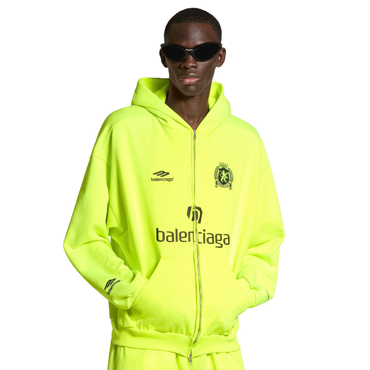 Balenciaga Men's Fall/Winter Paris Soccer Zip-Up Hoodie Medium Fit Solid Color Hooded Jacket #97993