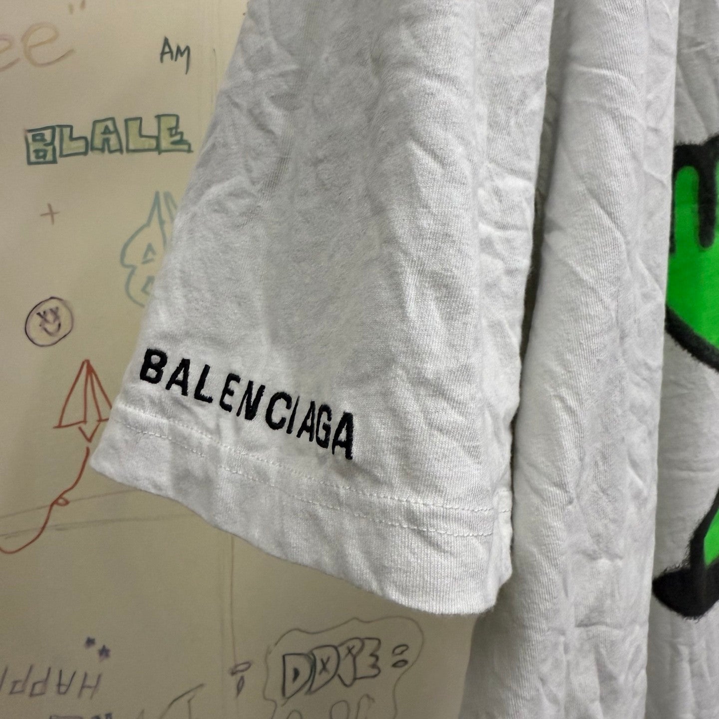 Balenciaga Hi There + Dripley Men's Summer Aged White Plain Knit Medium Fit T-Shirt #76723