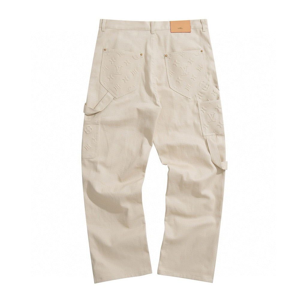 Louis Vuitton Men's Spring/Summer Monogrammed Khaki Mid-Rise Zipper Slim Straight Jeans Pants #98427