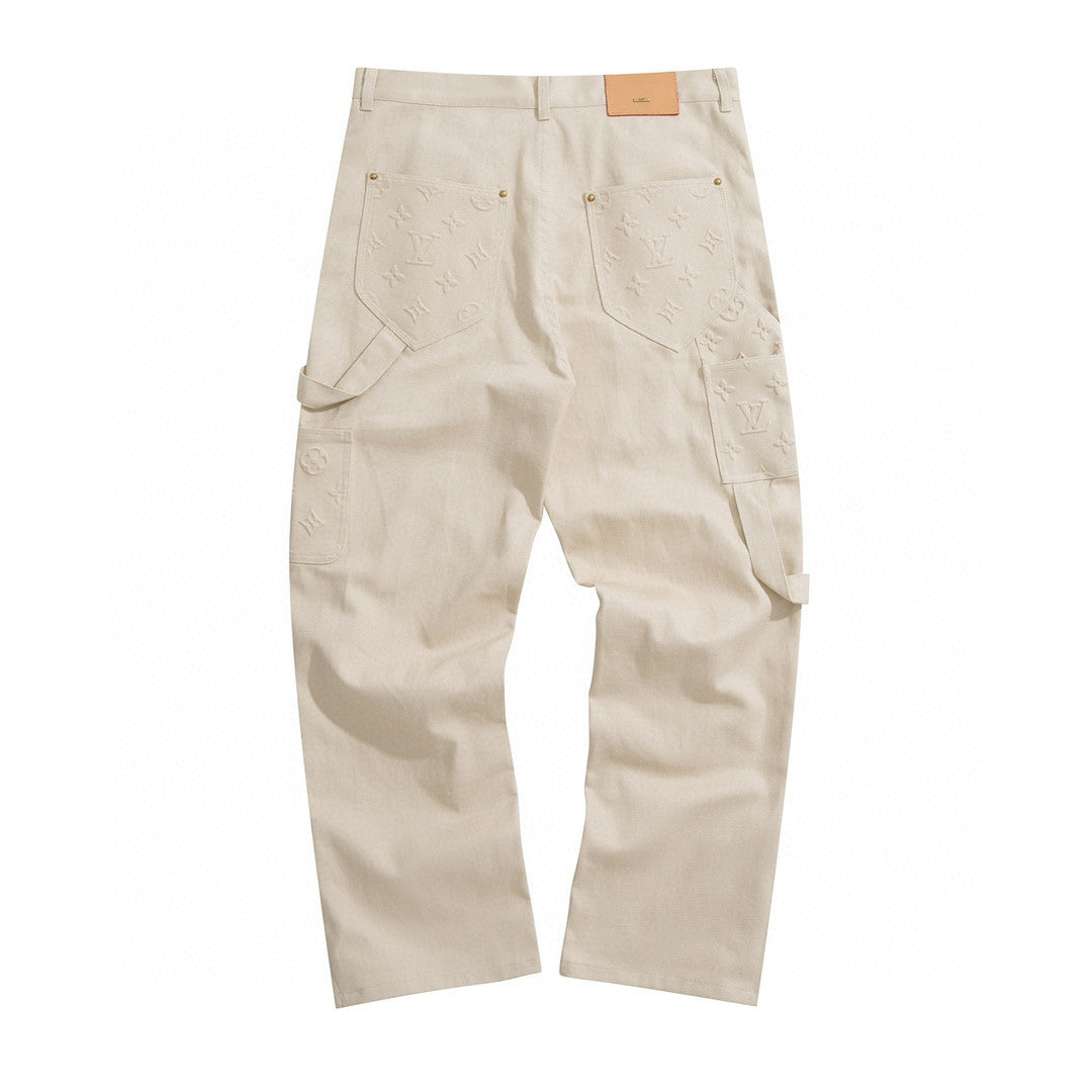 Louis Vuitton Men's Spring/Summer Monogrammed Khaki Mid-Rise Zipper Slim Straight Jeans Pants #98427