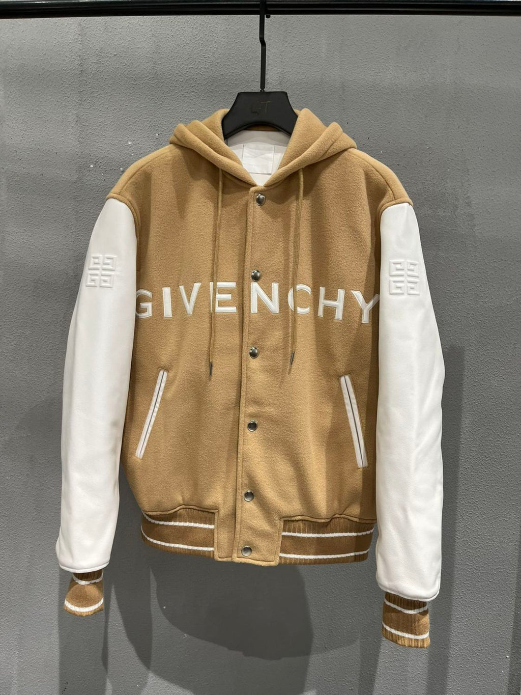 Givenchy Men's Autumn and Winter Color Blocking Single Breasted Wool and Leather Hooded Jacket #98878