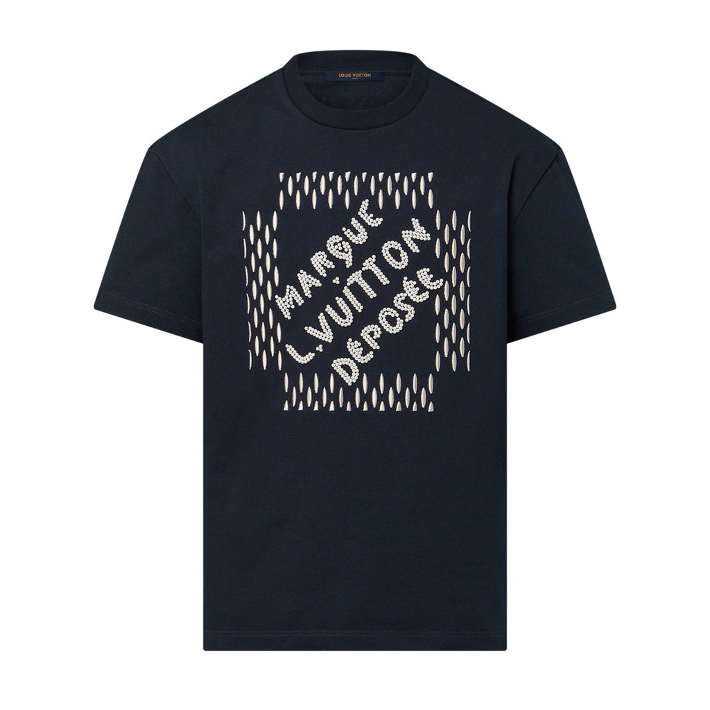 Louis Vuitton Men's Summer Solid Color Letter Beaded Embroidery Casual Round Neck Short Sleeve T-Shirt #72342