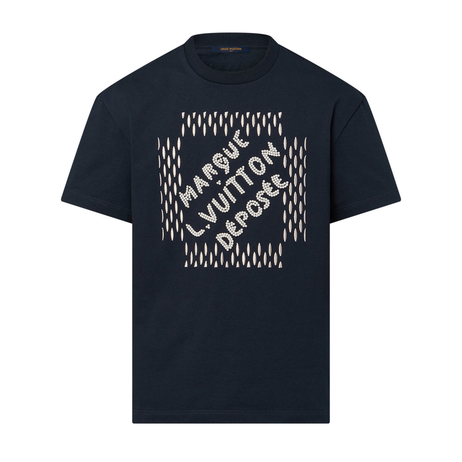 Louis Vuitton Men's Summer Solid Color Letter Beaded Embroidery Casual Round Neck Short Sleeve T-Shirt #72342