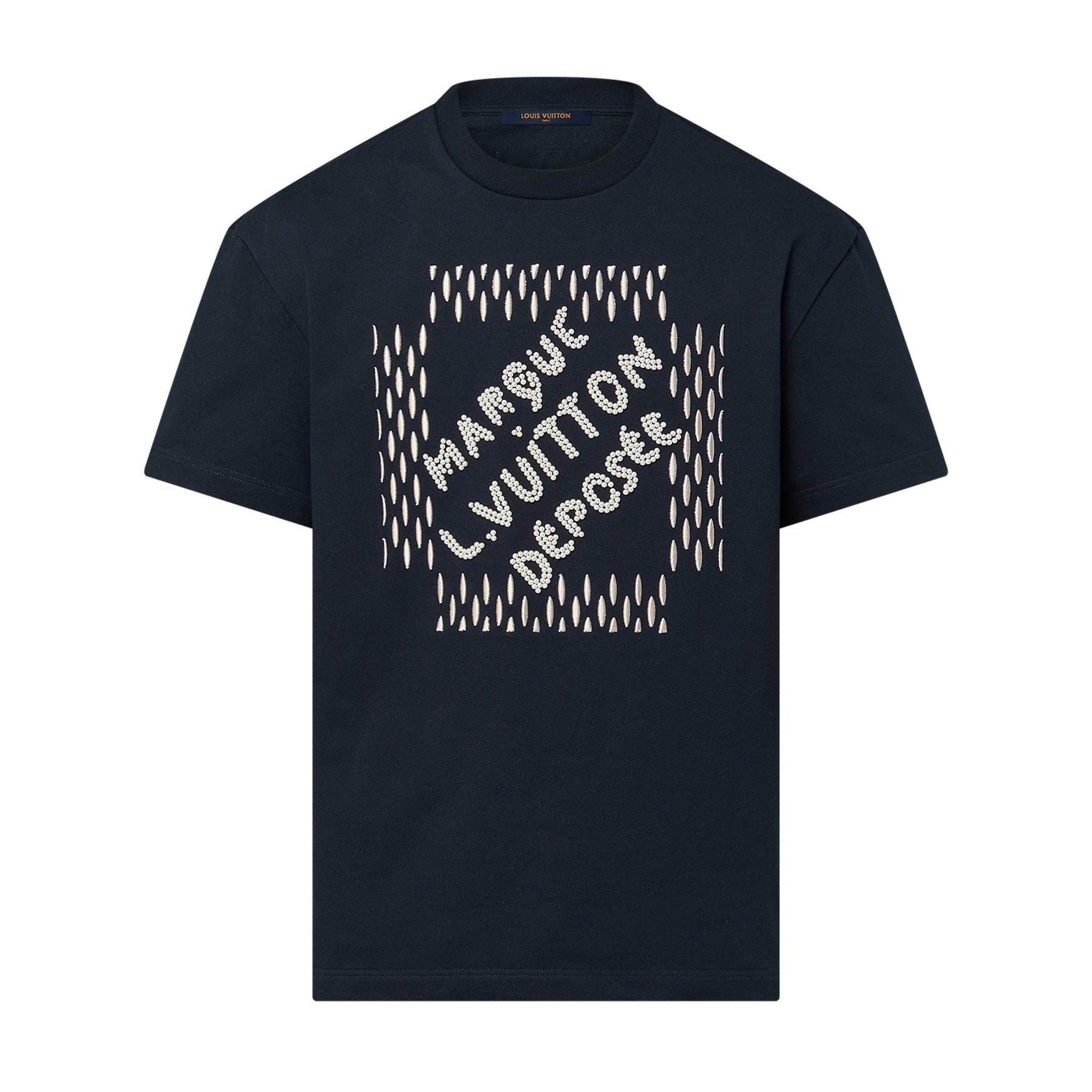 Louis Vuitton Men's Summer Solid Color Letter Beaded Embroidery Casual Round Neck Short Sleeve T-Shirt #72342