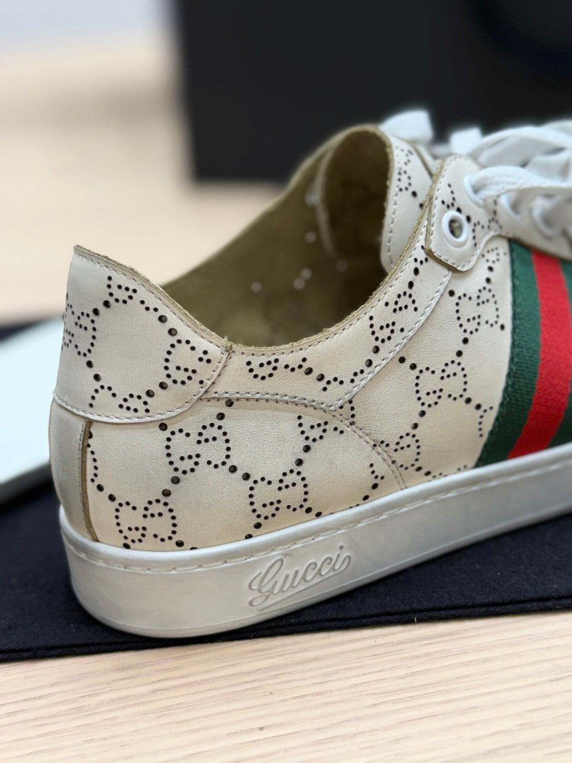 GUCCI Men's Stretch low-top sneaker in white GG leather #388315